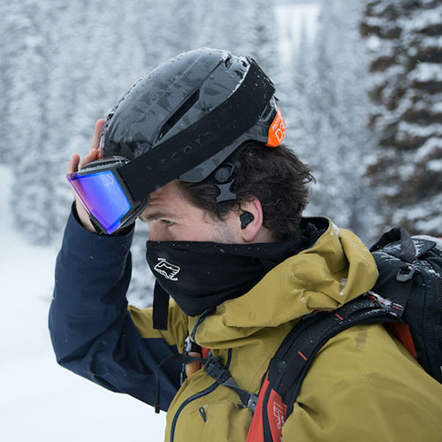 Robin “Bino” Gillon in ski mask on the mountain