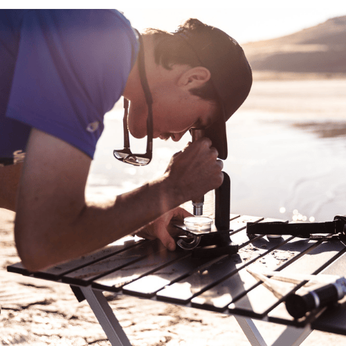 A Westminster University student conducts research at Great Salt Lake.