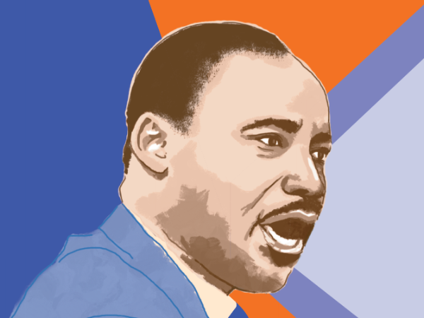 Graphic of MLK Jr. with color blocking behind