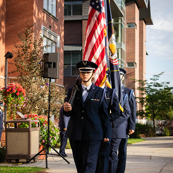 Veteran and active duty students at flag ceremony