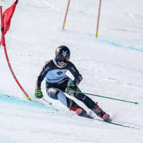 Westminster University student-athlete participating in alpine skiing