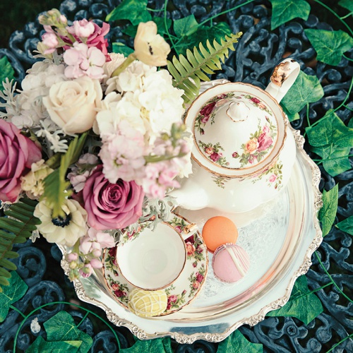 tea set and florals