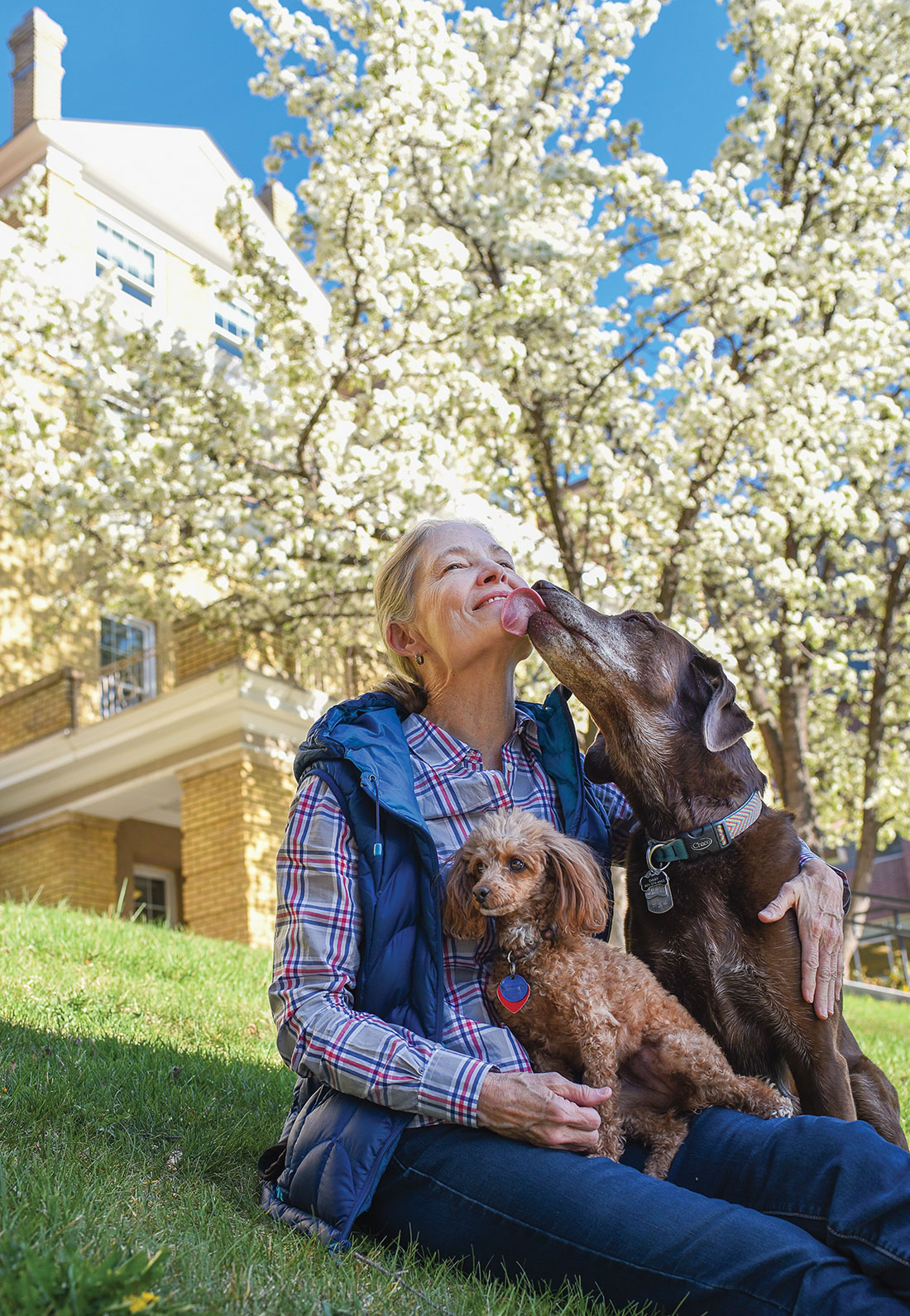 Math professor Carolyn Connell and her dogs Lucy and Daisy