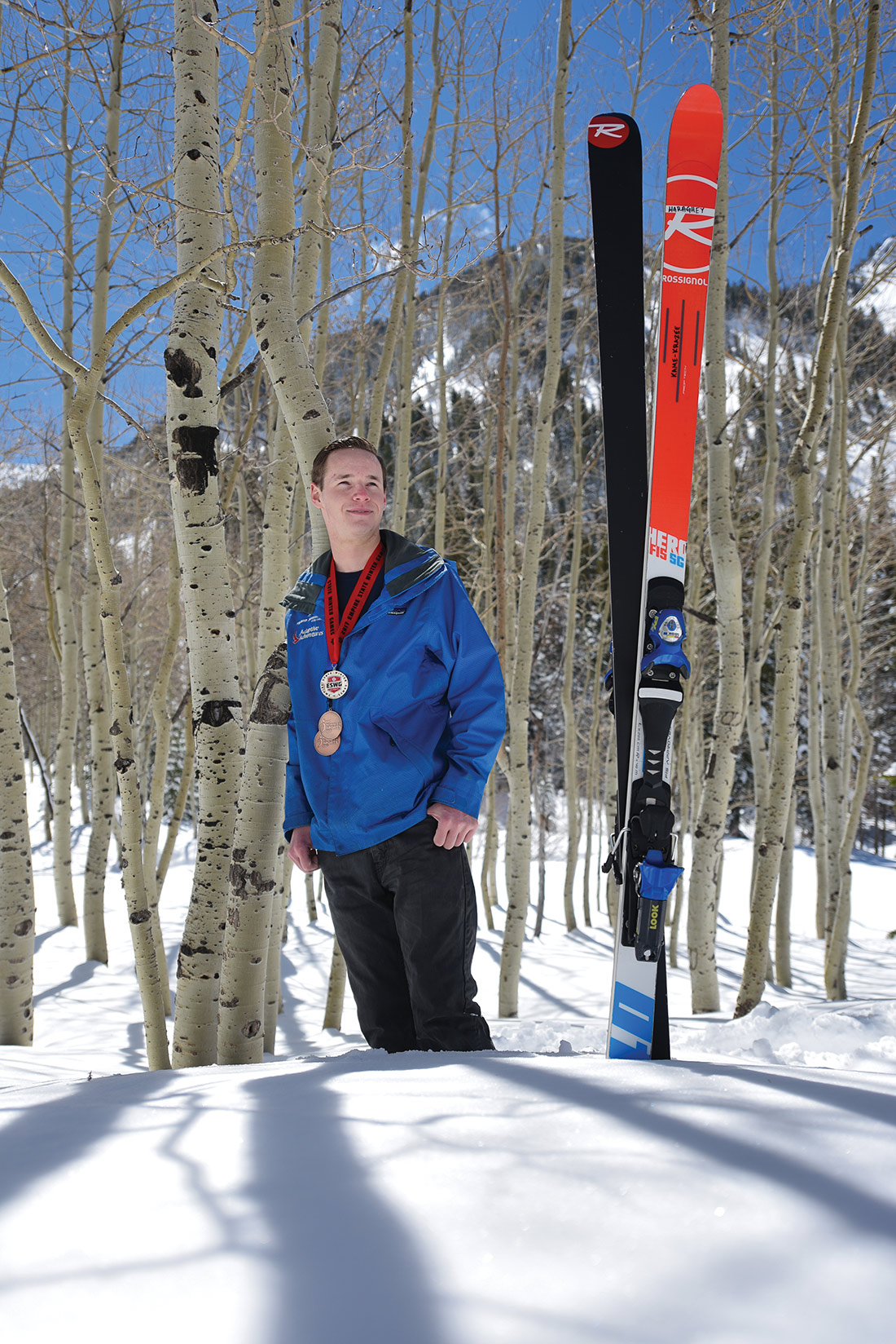 Andrew Haraghey on the mountain with skies