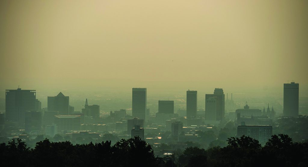 smoke filled salt lake city city scape 