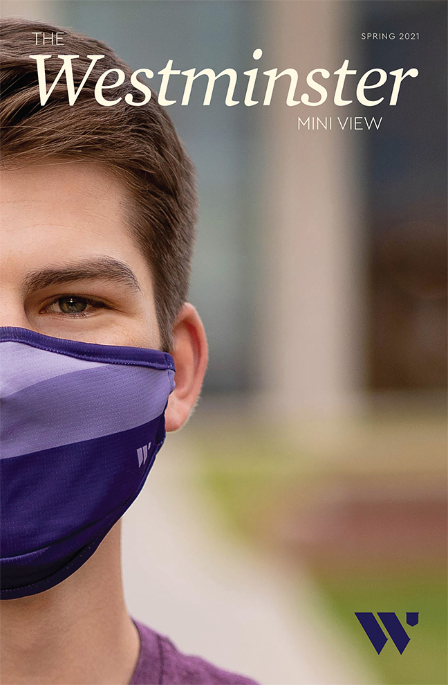 male student with Westminster face mask 
